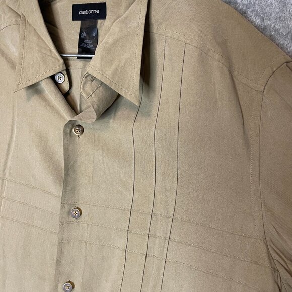 Claiborne Men Classic Neutral Old Money Retro 70s 100% Silk Button Shirt L - Picture 4 of 11